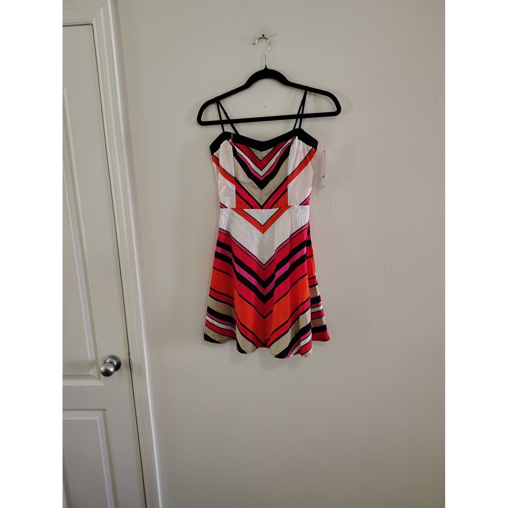 Ruby Rox Womens Pink Orange Chevron Stripe Fit‎ and Flare Mini Dress Size 7 NWT